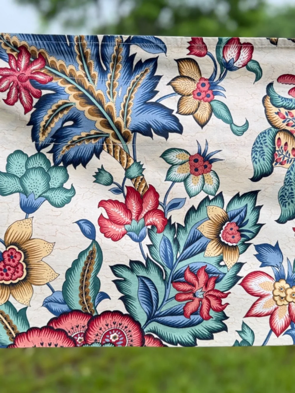 Vintage Waverly Valance Traditional Floral Red White and Blue Reversible Cotton